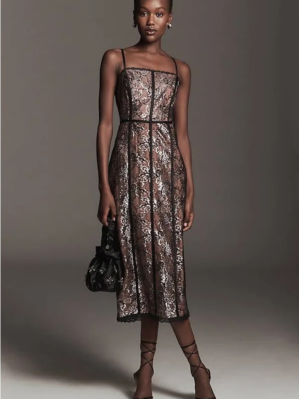 Anthropologie Square Neck Shine Midi Dress
